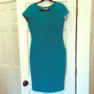 Teal, fitted work dress - size 10